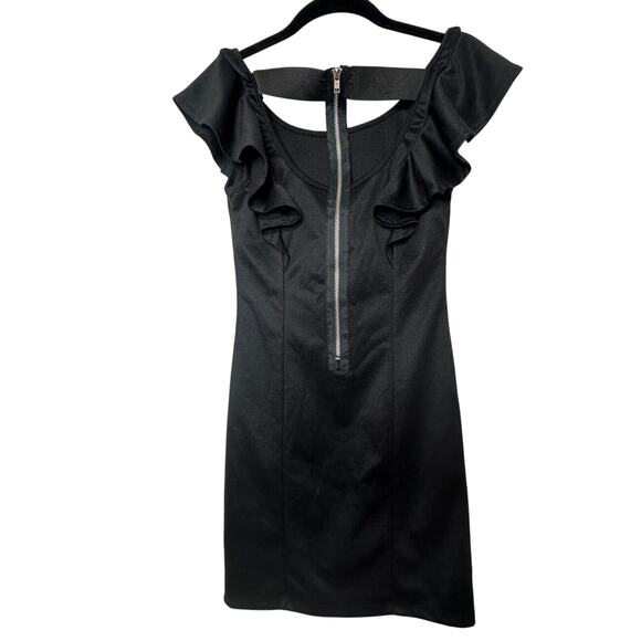 Sexy Satin Black Ruffle Sleeveless Mini Exposed Back T Design Small - Picture 1 of 11